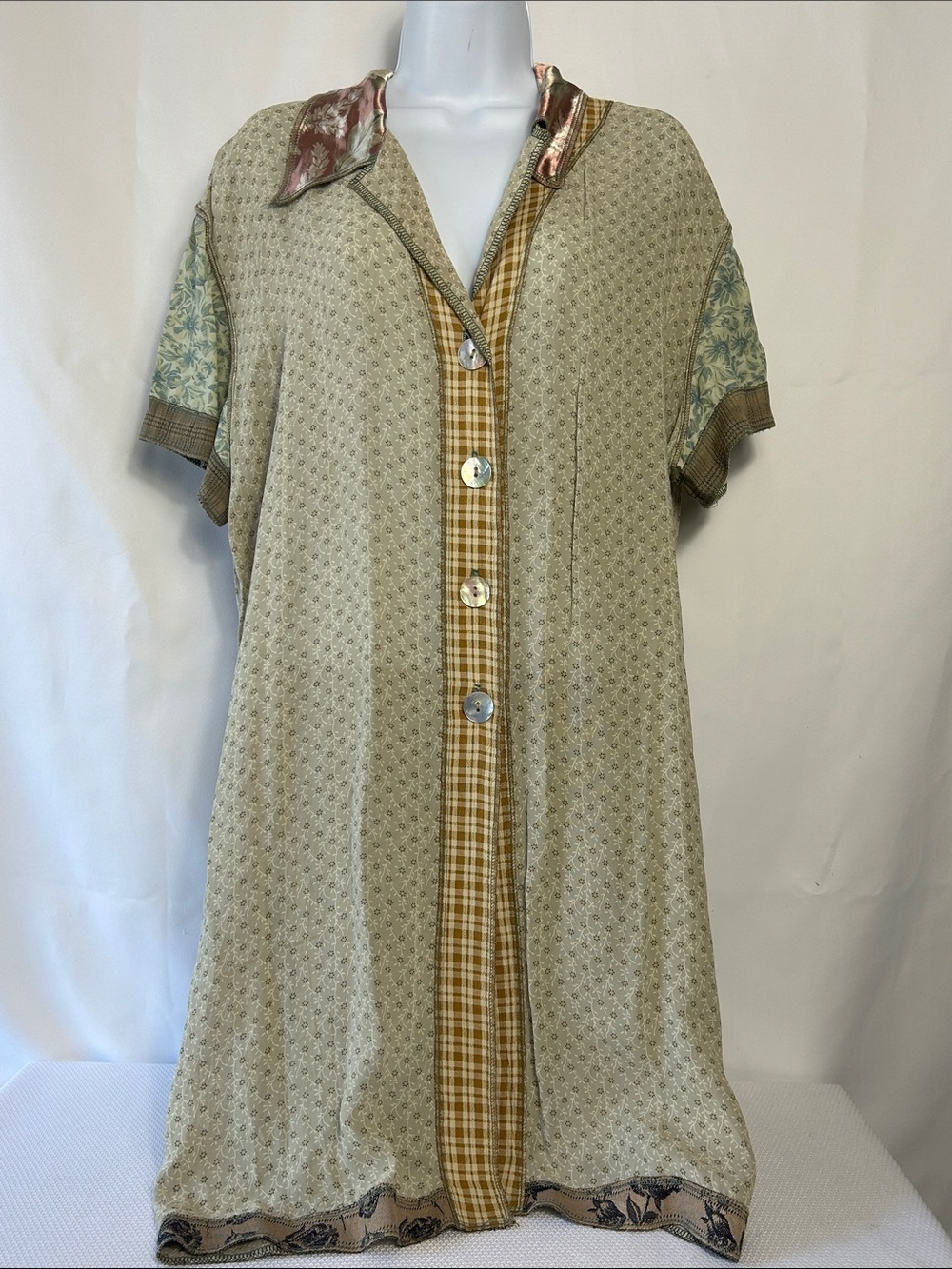 Nothing Matches Women’s Size Medium Button Front Sheer Patchwork Dress